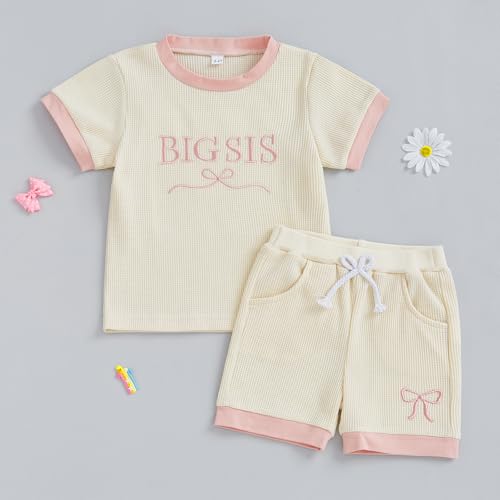 Big Sis Little Sis Matching Outfits Toddler Baby Girl Bow Embroidery Shirt Shorts Infant Summer Clothes2