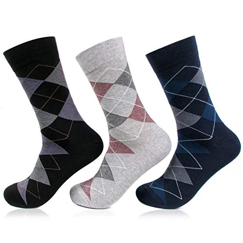 Bonjour Men's Formal Argyle Socks (Pack of 3 Pair) (BRO3806-P03_Multicolor)
