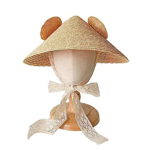 Cute Grass Hat with Ear Sun Straw Hat for Kids Outdoor Wide Brim Summer Hat Traditional Chinese Style Sun Hat3