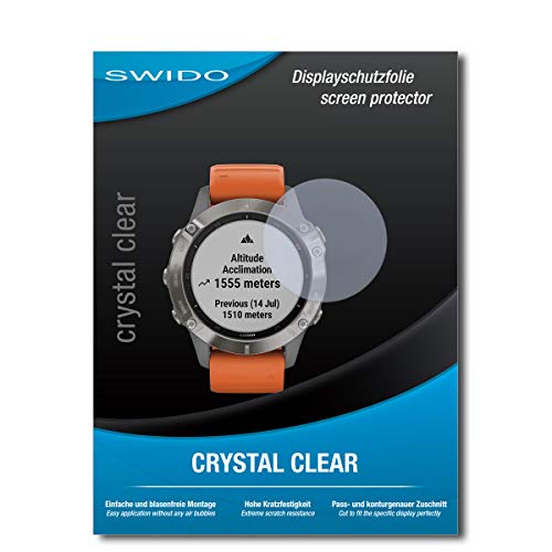 Swido - Pellicola protettiva in vetro temperato per Garmin Fenix 6 Pro (47 mm), trasparente, alta durezza, protezione contro olio, polvere e graffi, 2 pezzi