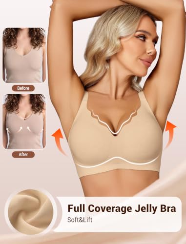 Image of Avidlove Jelly Bras for Women No Underwire Seamless Bralettes Wireless Push Up Scalloped Full Coverage Sports Everyday Bra