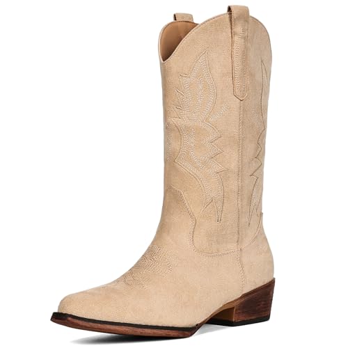 Image of IUV Cowboy Boots for Women Mid Calf Pull-On Cowgirl Boots