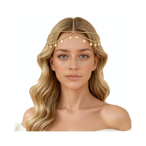 Accessori Cleopatra, Oro Testa Catena Nuziale, Bohemien Fascia Nappe Catena, Copricapo a Catenas Multistrato, Copricapo Cleopatra in Oro per Matrimoni, Balli, Feste, Carnevali
