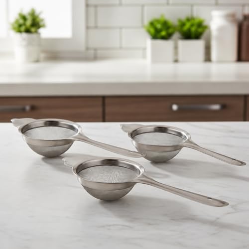 Image of LAZYwindow Stainless Steel Tea Strainer Set, Fine Mesh, Pack of 3