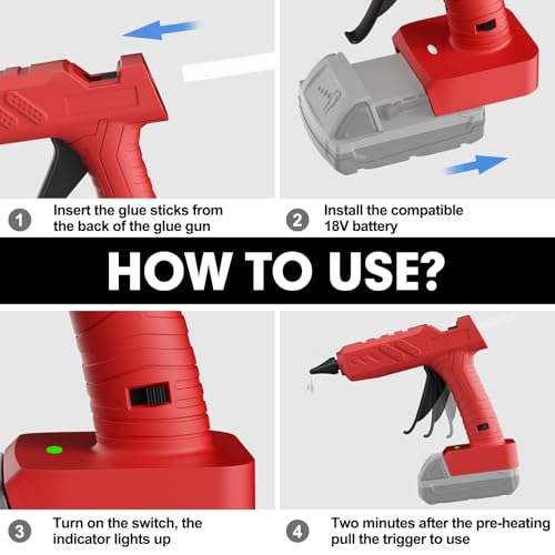 Cordless Hot Glue Gun for Milwaukee 18V Battery, 60W Full Size Heavy Duty Glue Gun, Handheld Hot Glue Gun Kit with 30pcs 0.43'' Glue Sticks for Home Repair Arts Crafts DIY (Battery Not Include) - Image 8
