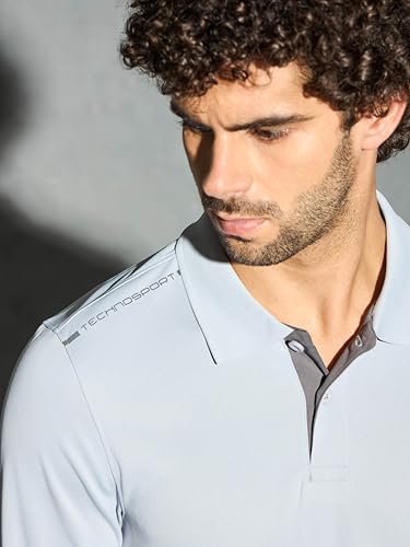 Image of TECHNOSPORT Men's Solid Full Sleeve Polo T-Shirt TECHNOCOOL+ Quick Dry Slim Fit Sports Tee for Travel Casual Smart Wear UPF50+ Anti Odour