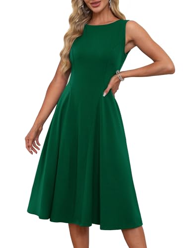 GRACE KARIN Womens Summer Cocktail Dresses Fit and Flare Dresses Semi Formal Sleeveless Midi Dress Dark Green M