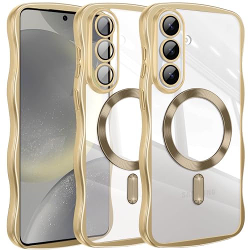 Coque S24 transparente dorée idéale pour charger sans fil en voiture