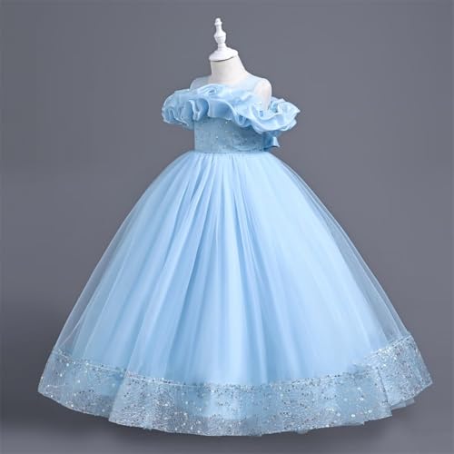 Off The Shoulder Sequin Tulle Prom Dress for Flower Girls A-line Puffy Princess Dresses Full Length Pageant Gowns2