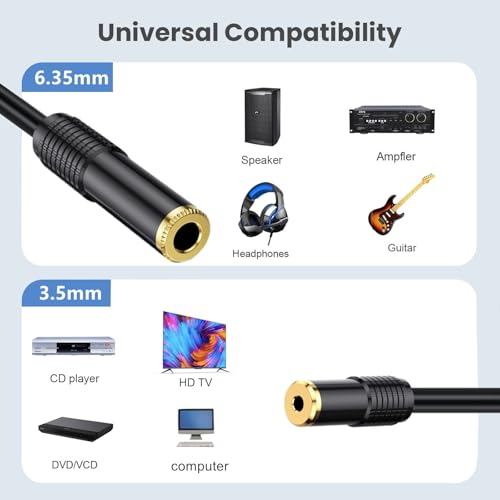 Cable de audio estéreo Jack 3.5mm a 6.35mm 1.65 pies miniatura 2