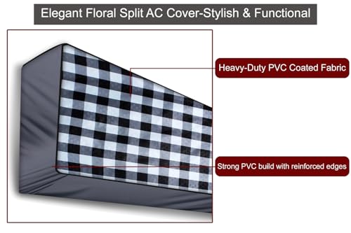 Image of The Furnishing Tree Split AC cover for indoor and outdoor unit of 2 ton waterproof and dustproof Grey Buffalo Check pattern