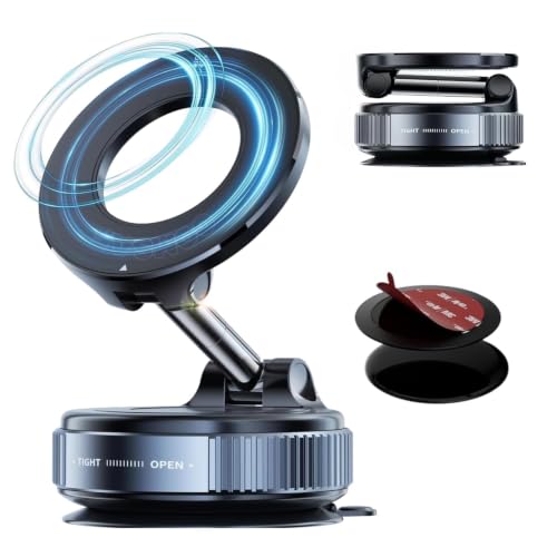 Image of Upgraded 360 Vacuum Magnetic Car Phone Mount, Strong Suction Cup Phone Holder, Hands-Free Mobile Stand for Car Dashboard, Windshield, Gym, Mirror & Shower, Universal Compatible Magnetic Mobile Holder