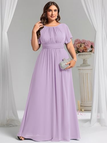 Image of Ever-Pretty Plus Elegant Formal Dresses for Curvy Women Round Neck Short Sleeves Chiffon Bridesmaid Mother of The Bride Dress