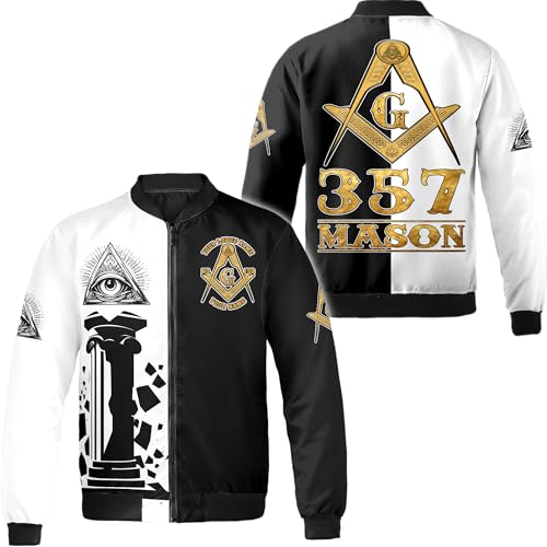 ThuhaTree Store Personalized Masonic White Compass Symbol Bomber Jacket S-5XL