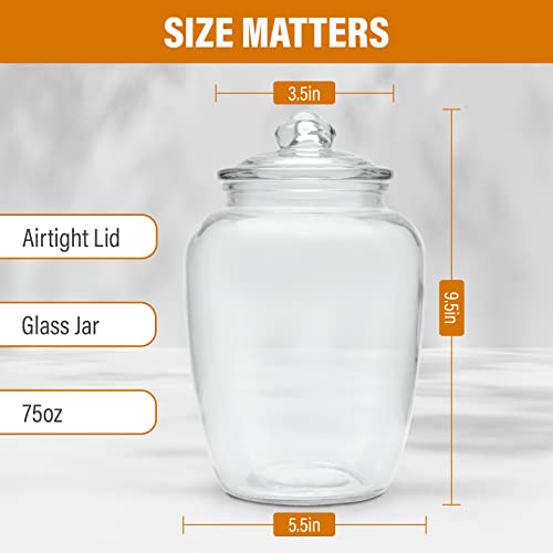 Glass Jars With Airtight Lid - Set Of 2 Large Apothecary Jar - 2 Pc Glass Jar Set – Canisters Sets For The Kitchen For Cookies, Flour, Sugar, Rice - Holds 75Oz 9.5 X 5.5-Inch #TOP2