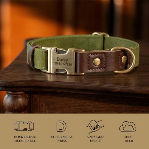 Image of Personalized Dog Collars, Quick Release Buckle, Olive Green,M