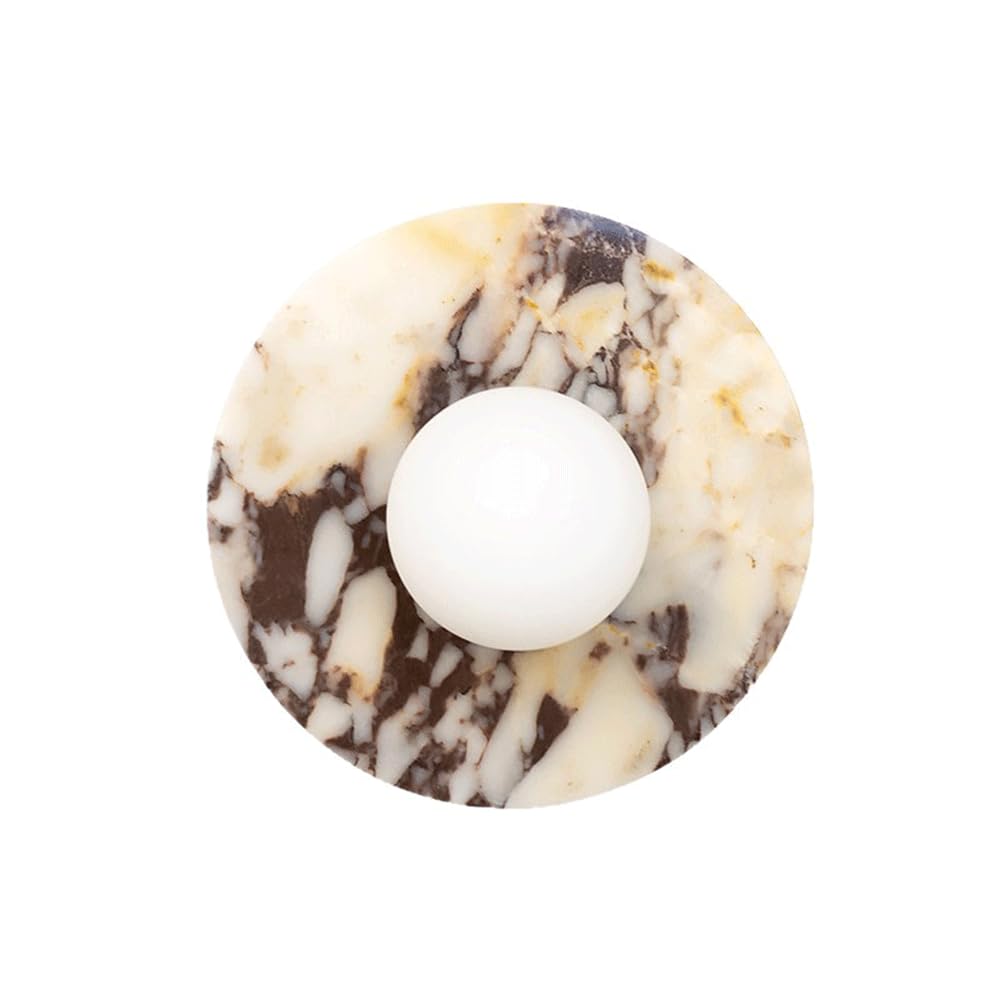Creative Marble Decorative Lamp Nordic Style Natural Stone Wall Lamp with Globe Glass Shade Designer Living Room Bedroom Sconce Lighting Minimalist Natural Stone Base Wall Lights Fixtures(20cm)