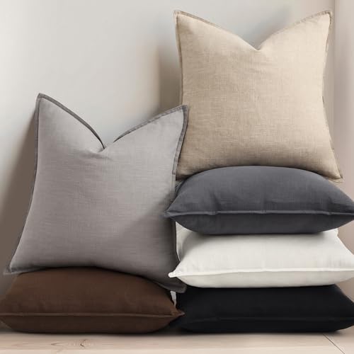 Image of decorUhome Decorative Linen Throw Pillow Covers 12x20 Inch Set of 2 Cream White Lumbar Pillow Covers with Flange Edges Soft Farmhouse Boho Accent Pillow Cases for Couch Bed Living Room