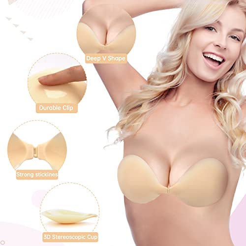Image of Nimiah Adhesive Bras Strapless Sticky Bra - Invisible Push up Silicone Breast Cups for Women Reusable Seamless Stick on Bra for Backless Dress Tops Fits B Cup Size Creme