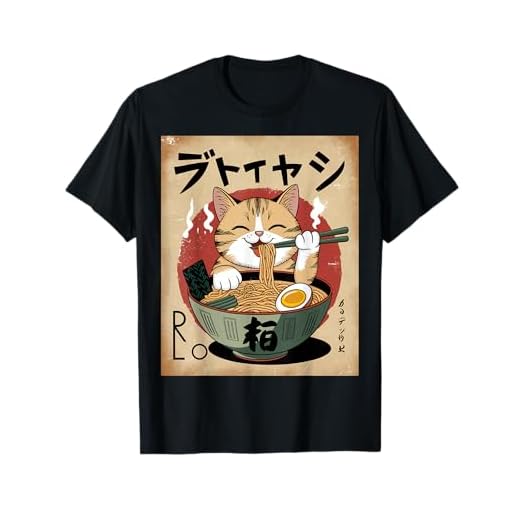 Adorable Gato Ramen Fideos Amante Divertido Anime Camiseta