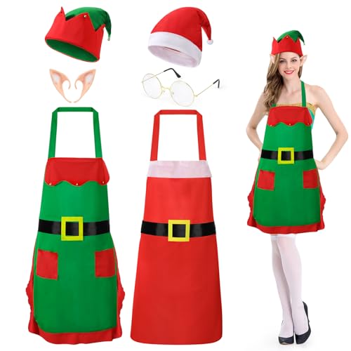 Beipegin Disfraz Elfo Disfraz Papa Noel Delantal Navid Gorro Elfo Gorro Navidad Disfraz Navidad Mujer Hombre Duende Navidad Accesorios