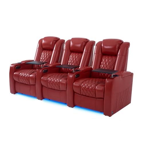 Leather Theater Seating with Power Headrests (Set of 3)