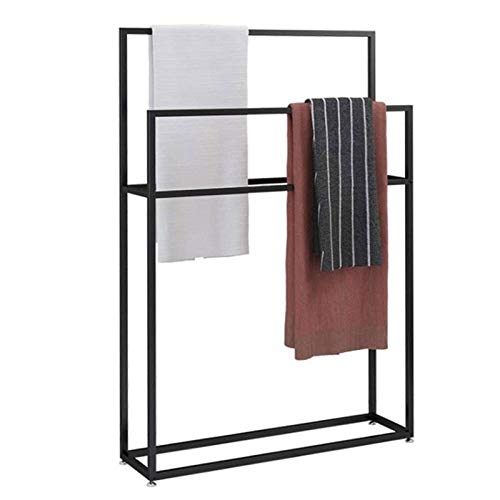 MOMD Handtuchhalter Stehend, Handtuchhalter freistehend Metall, Handtuchhalter Bad stehend Gold, Badaccessoire und Kleiderbutler black-65x20x110cm Cover