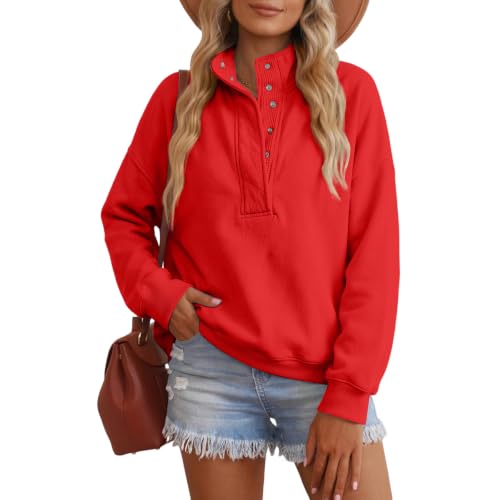 Oversized Sweatshirt for Women Fleece Mock Neck Button Trendy Pullover - image 3