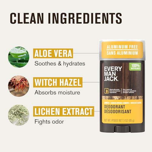 Image of Every Man Jack Amber + Sandalwood Men's Deodorant - Stay Fresh with Aluminum Free Deodorant For all Skin Types - Odor Crushing, Long Lasting, with Naturally Derived Ingredients - 3oz (3-Pack)