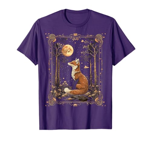 Mystic Moon and moonphase Fox Mystical Flowers Aesthetic T-Shirt