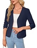 Yesfashion Blazer Damen Elegant Blazerjacke Open Front 3/4 Ärmel Leichte Jacke Business Büro Anzugjacke Dunkelblau M