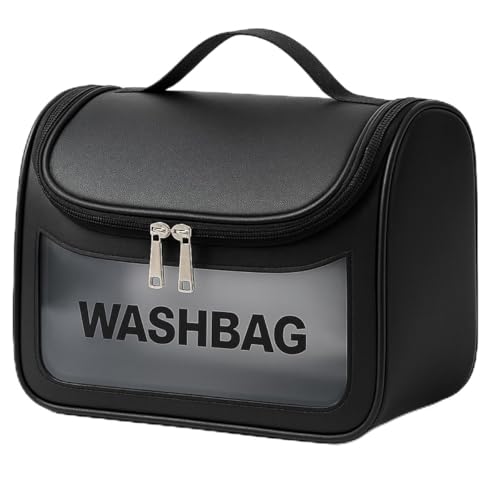 Necessaire Feminina Transparente Viagem Bolsa Ideal para Cosméticos Maquiagem Higiene Pessoal Fechamento com Zíper Fácil Acesso Design Moderno Funcional Impermeável (Preto)