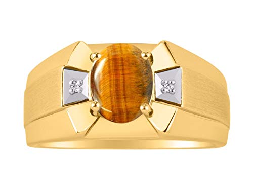 Bague œil de tigre et diamant RYLOS pour homme en argent - Pierre de naissance novembre
