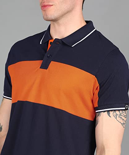 Image of Urbano Fashion Men's Colour-Block Slim Fit Half Sleeve Cotton Polo T-Shirt