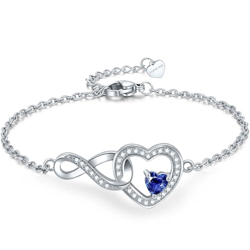 Infinity Love Birthstone Bracelet for women Heart Crystal White Gold Plated Jewelry