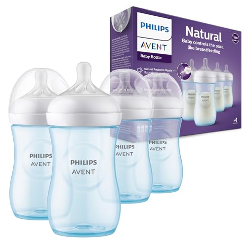Philips AVENT Natural Baby Bottle with Natural Response Nipple, Blue, 9oz, 4pk, SCY903/24