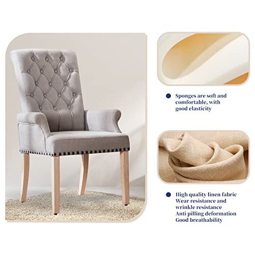 Restworld Fabric Arm Dining Chair,Tufted Upholstered High Back Nailed Trim With Untique Oak Wood Legs For Kitchen Restaurant Room Bedroom (Light Grey) #TOP5