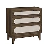 Crevyteg Rattan Kommode Mit 3 Schubladen NatüRliches Rattan Kommode Schlafzimmer Kommode 3 Schubladen Eiche Ablage Schrankf im Schubladenschrank FüR BüRo Wohnzimmer Schlafzimmer 80 x 40 x 79.24cm
