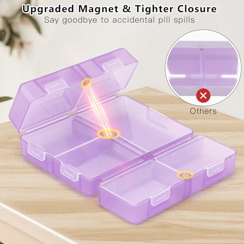 Image of FYY Travel Pill Organizer,7 Compartments Pill Box Medicine Case-ClearPurple