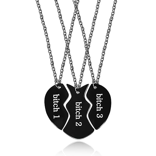 Uloveido 3 Pieces BFF Necklace Black Stainless Steel Matching Puzzle Heart Shape Best Friends Necklaces for 3 Lady Friendship Birthday Gifts
