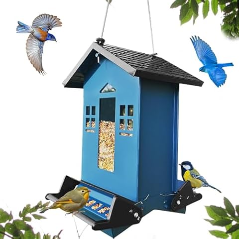 Squirrel Proof Bird Feeder, Bird Feeders Hanging for Outdoors 6 Lbs Seed, Wild Metal Bird Feeder for Small Birds, Cardinal, Outside, Garden Cover