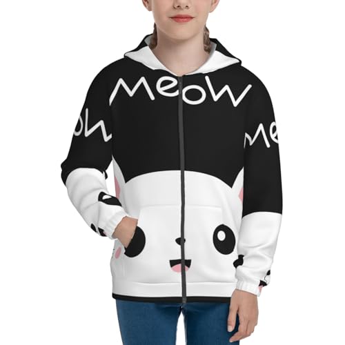 Cat Meow Kids Pullover Hoodies Boys Zip Up Sweatshirts Girls Athletic Clothes with Pocket3
