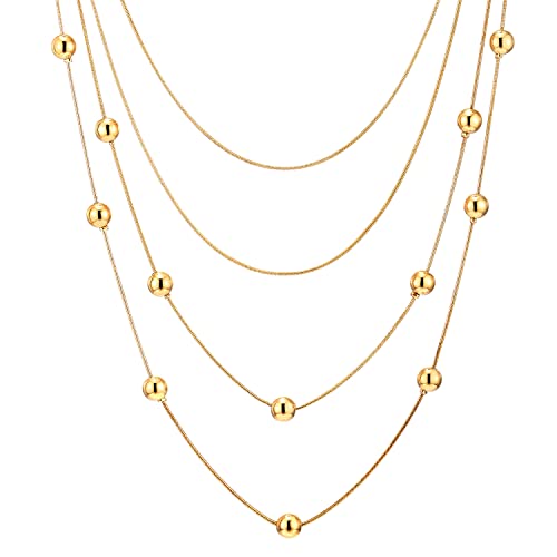 Coolsteelandbeyond Gold Statement Necklace Waterfall Multi-Strand Layered Long Chains With Ball Charm Pendant #TOP1