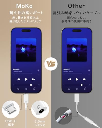 【2個セット】 MoKo USB C to 3.5mm イヤホンジャック 変換アダプター 3.5mm 4極 3極 Type C イヤホン/ヘッドセット変換アダプタ DACチップ搭載 音楽/音量調節/通話 インラインコントロール対応 iPhoneAir/17/17Pro/16/15/iPadPro/Air/MacなどUSB-Cコネクタの端末に対応 White