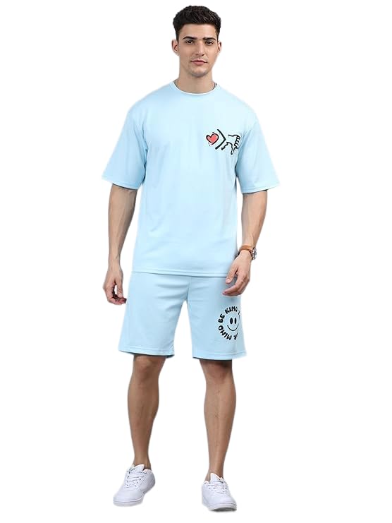 Men's Cotton Comfort Night Suit - Half Sleeve Oversized Printed Shirt & Crew Neck, Western Style Casual Nightwear, Soft Cotton Fabric, Perfect for Sleep & Lounge, Standard Length Sky Blue-image-43