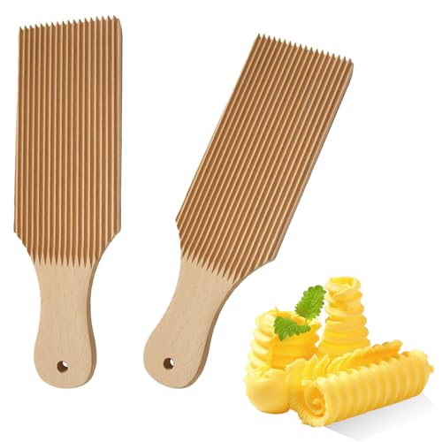 2 Piezas Gnocchi Junta, Tabla de Pasta para Gnocchi, Cortador de Madera para Hacer Pasta, Garganelli Herramienta de Cocina, para Hacer Pasta y Mantequilla Auténticos Caseros