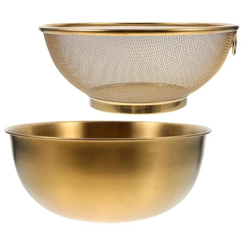 ByNGSDCC Scodella for miscelazione colino 1 Set Ciotola for Lavaggio Riso in Acciaio Inossidabile a Maglia fine attrezzo da Cucina for Frutta e Verdura