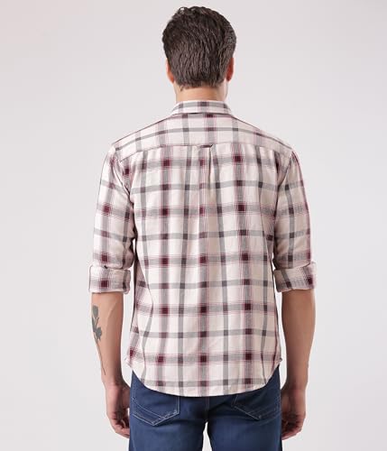 Image of TURMS Men's Casual Checks Shirts, Odor Control, Moisture Wicking, Button Down Collar, Cool Tech Cotton Fabric, Tailored Fit, Full Sleeve