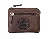 ATHLETIC CLUB BILBAO Monedero de Piel 100% Vacuno, Diseño AC, Color Marrón, 10.5x8cm, 2 Bolsillos con Cremallera, Producto Oficial, se Entrega con Caja Negra con el Escudo
