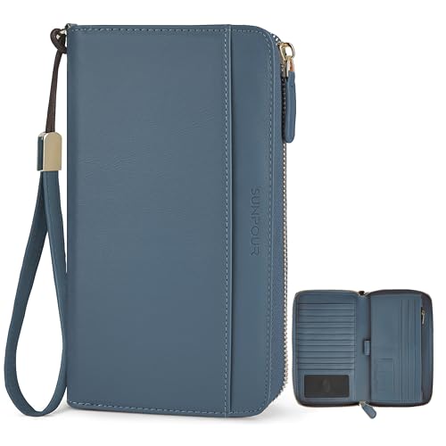 Image of Large Wallet for Women, Clutch Wallet with Passport Holder | RFID Wallet for Women, Zipper Clutch Purse, Passport Holder for Travel, Multiple Card Slots, Phone Pocket, Wristlet Strap